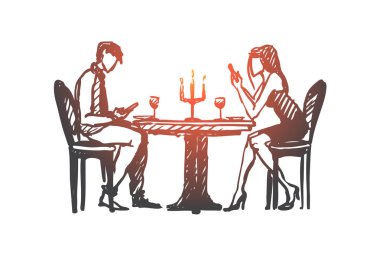 Ağ bağımlısı kavramı. Elle çizilmiş izole vektör.