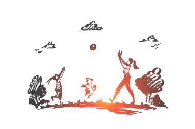 Anne, kızı, Aile, ebeveynlik, tatil kavramı. Elle çizilmiş izole vektör.