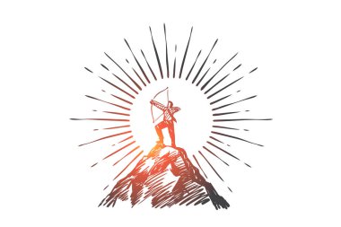 Lider, başarı, strateji ve kariyer kavramı. Elle çizilmiş vektör