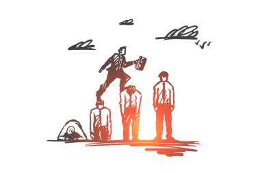 Patron, iş adamı, kariyer, avantaj kavramı. Elle çizilmiş izole vektör.