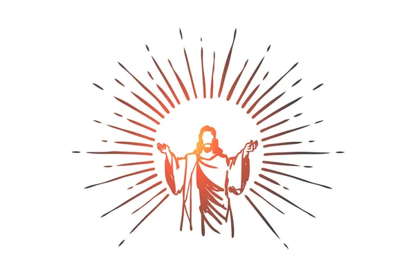 Dios, Jesucristo, gracia, buen concepto de ascensión. Vector aislado dibujado a mano . — Vector de stock