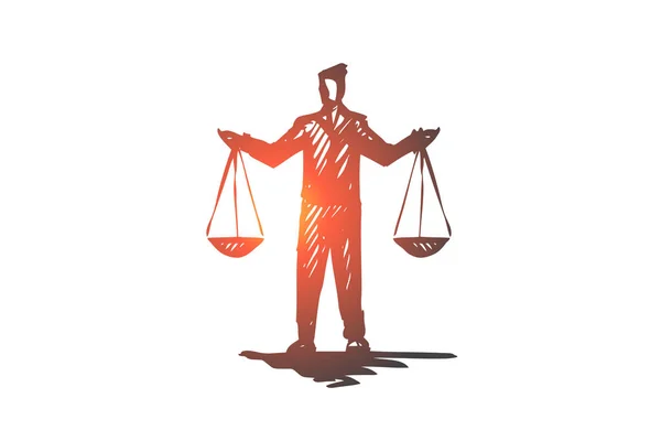 Equilibre, équilibre, égalité, échelle, concept de justice. Vecteur isolé dessiné à la main . — Image vectorielle