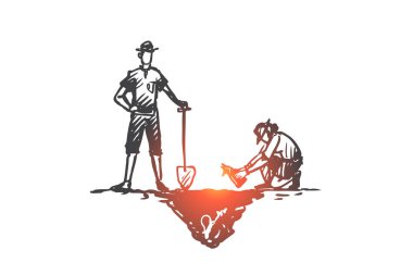 Arkeoloji, antik, şans, eserler, fosil kavramı. Elle çizilmiş izole vektör.