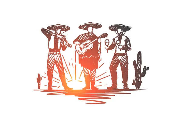 Mexicano, sombrero, cinco de mayo, concepto de vacaciones. Vector aislado dibujado a mano . — Vector de stock