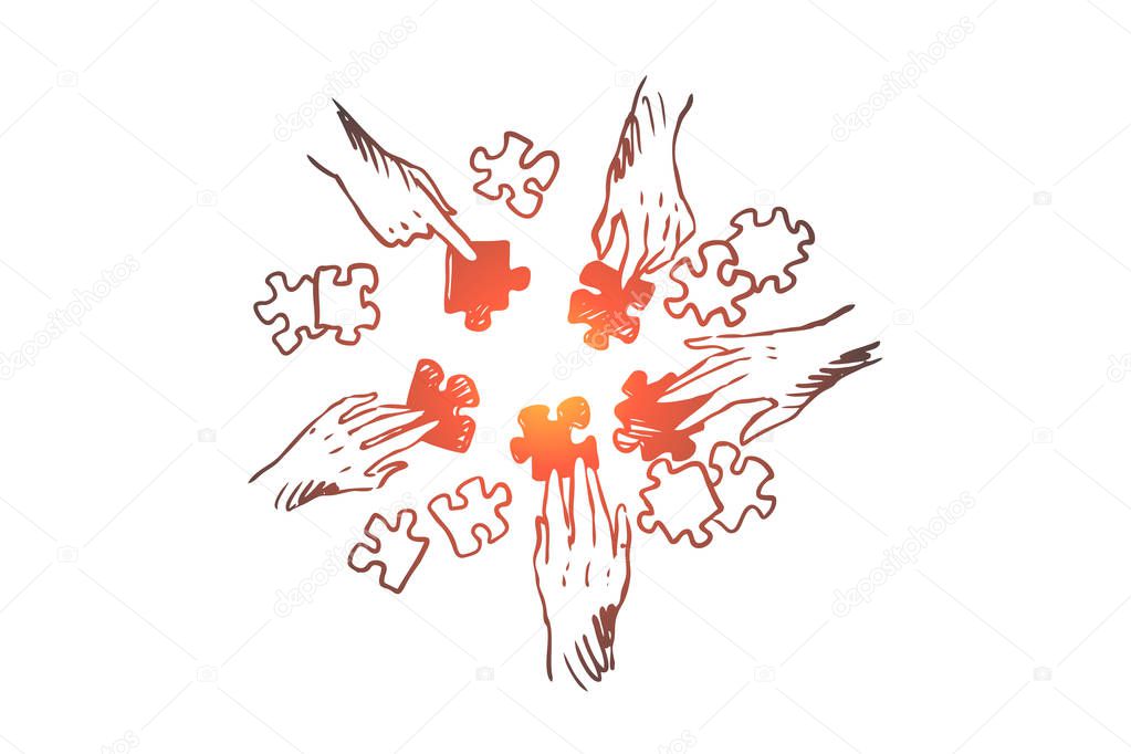 Strategy, team, teamwork, tactics concept. Hand drawn isolated vector.