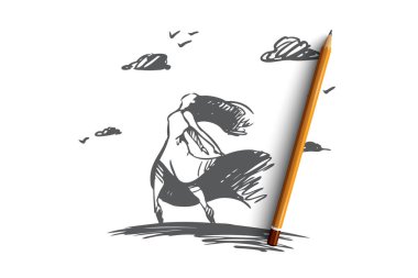 Mutluluk ve Özgürlük kavramı. Elle çizilmiş izole vektör.