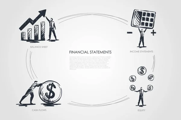 Statemens finansowych, equiti i przepływów środków pieniężnych, rachunek zysków i strat bilans — Wektor stockowy