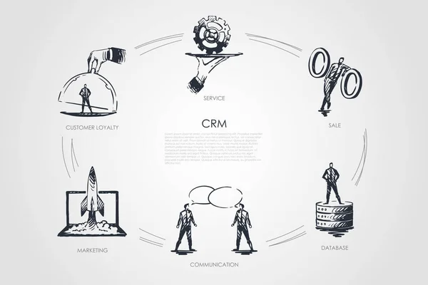 CMR, продажа, база данных, коммуникации, маркетинг, лояльность клиентов — стоковый вектор