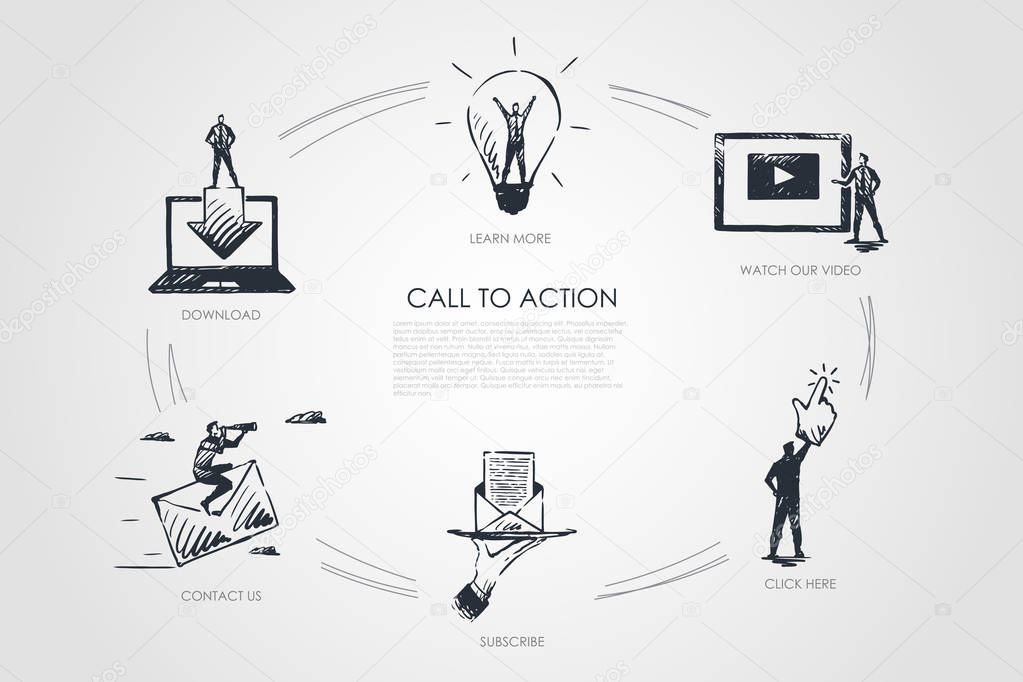 Call to action, learn more, watch our video, click here, subscribe, contact us