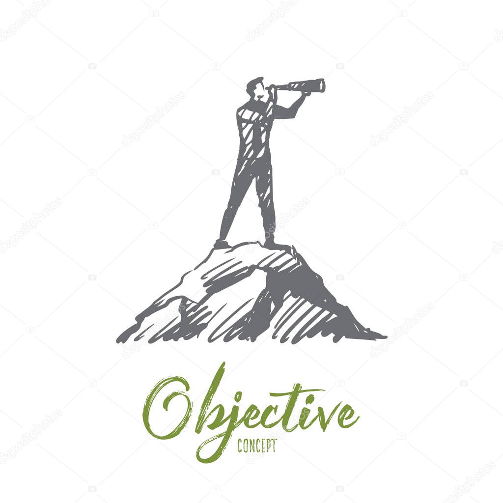 Objective, target, strategy, future, success concept. Hand drawn isolated vector