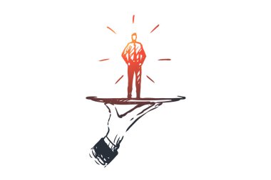 Müşteri, iş, hizmet, yardım, istemci kavramı. Elle çizilmiş izole vektör.