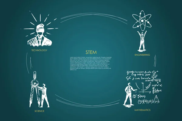 STEM, teknologi, teknik, matematika, konsep ilmu pengetahuan vektor - Stok Vektor