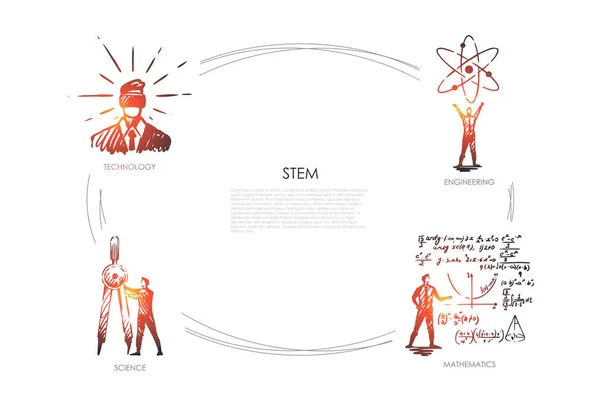 STEM, เทคโนโลยี, วิศวกรรม, คณิตศาสตร์, เวกเตอร์แนวคิดวิทยาศาสตร์ — ภาพเวกเตอร์สต็อก