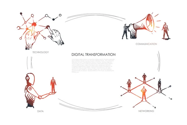 Цифрова трансформація, технології, зв'язок, мережа, концепція даних — стоковий вектор