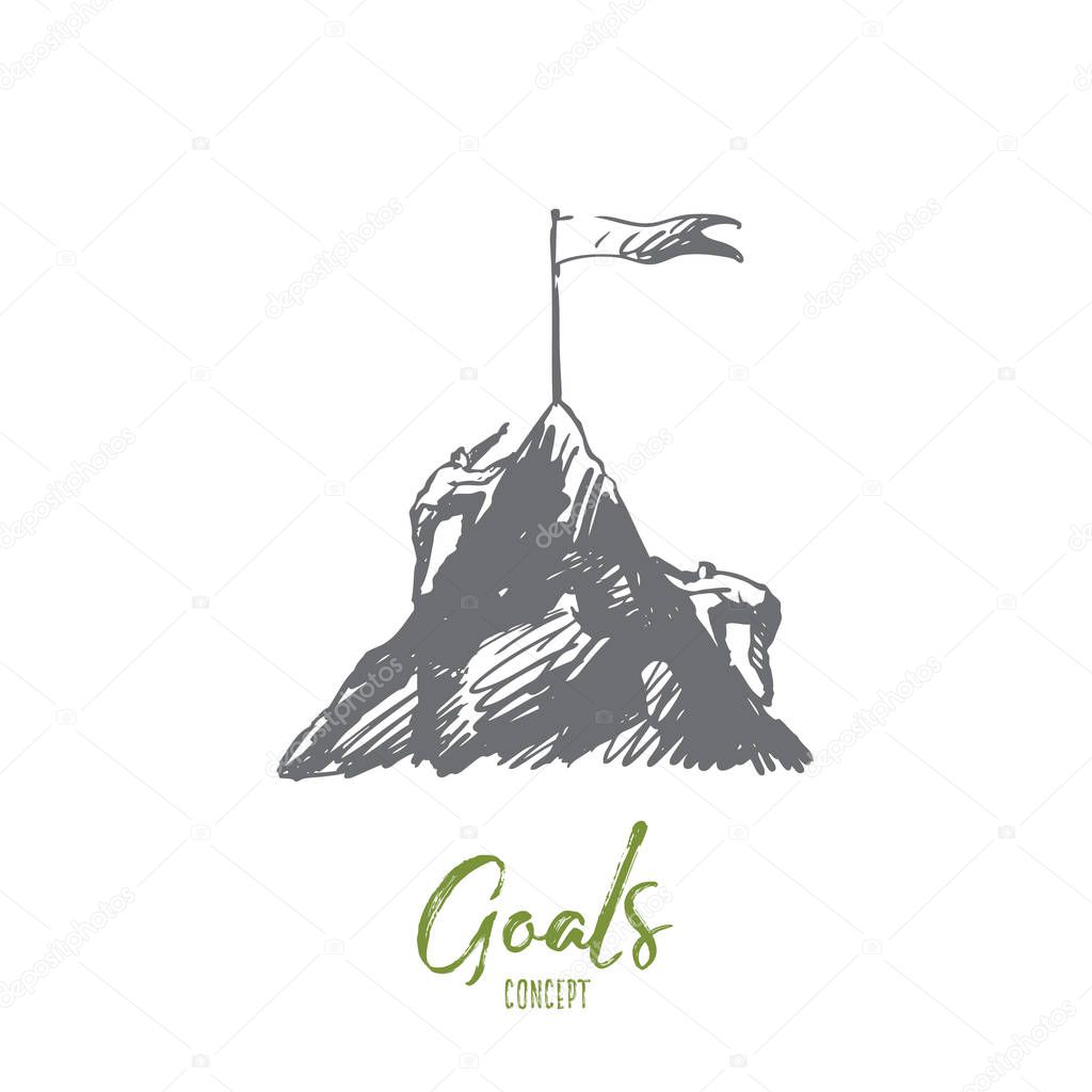 Goals, mountain, challenge, business, peak concept. Hand drawn isolated vector.