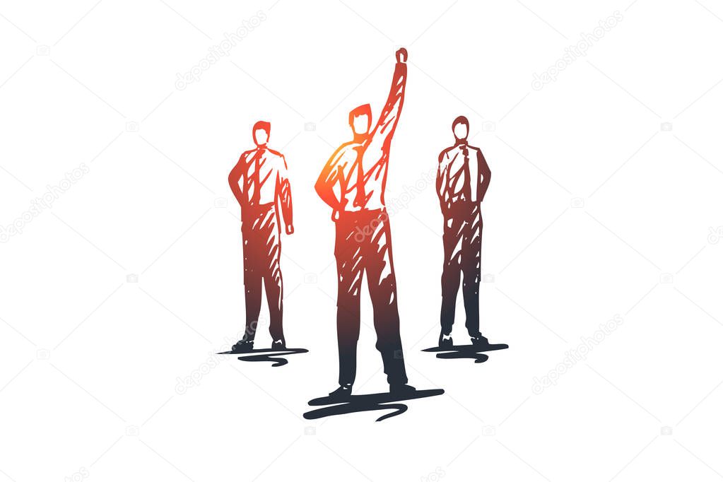 Leadership, team, teamwork, people, group concept. Hand drawn isolated vector.