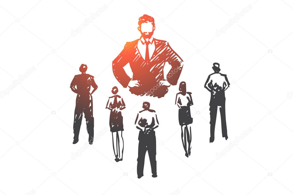Authoritarian boss, work, dictator, leader, pressure concept. Hand drawn isolated vector.