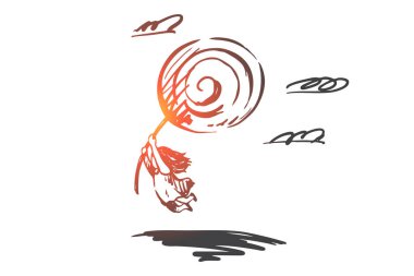 Çocuk, şeker, mutluluk, tatlı, lolipop, kavram tadını çıkarın. Elle çizilmiş izole vektör.