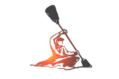 Kayık, spor, birey, kürek, etkinlik kavramı. Elle çizilmiş izole vektör.