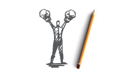 Kendine güven, başarı, iş, yeterlilik, motivasyon kavramı. Elle çizilmiş izole vektör.