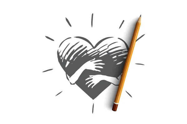 Empathie, hart, liefde, liefde, steun concept. Hand getekende geïsoleerde vector. — Stockvector