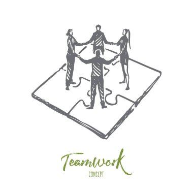 Teamwork, marketing, strategy, business, communication concept. Hand drawn isolated vector. clipart