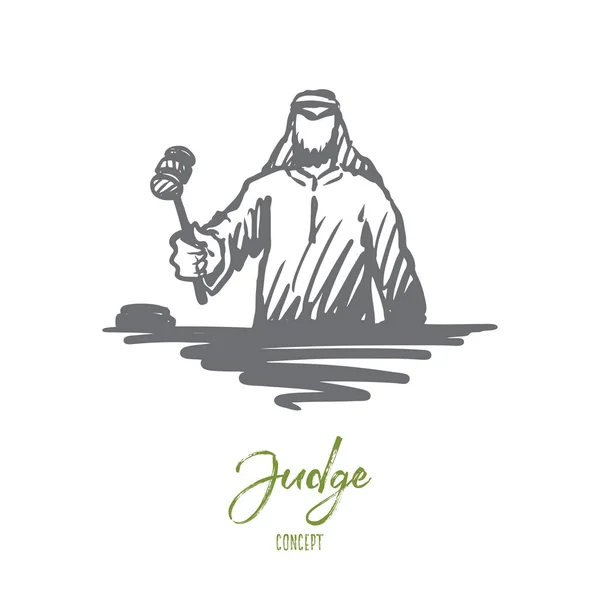 正義、裁判官、起訴、イスラム教徒の概念。手描き下ろし分離ベクトル. — ストックベクタ