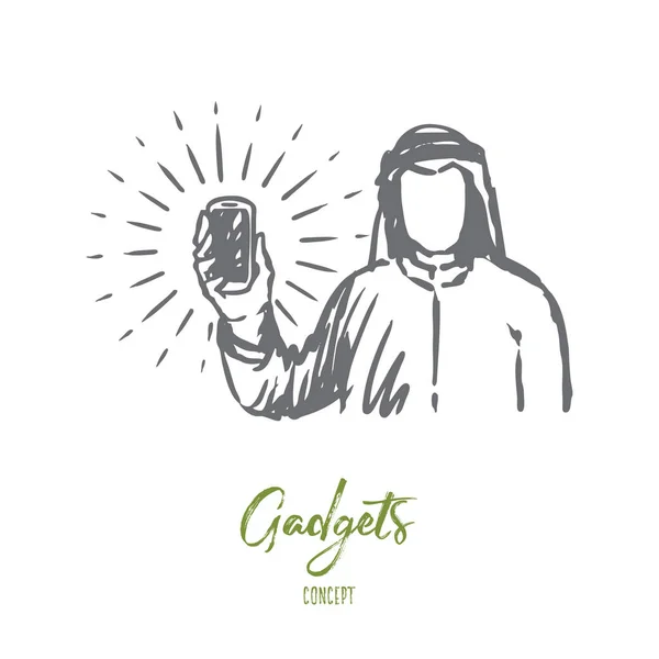 Gadget, Islam, Islam, Arabo, concetto di presentazione. vettore isolato disegnato a mano . — Vettoriale Stock