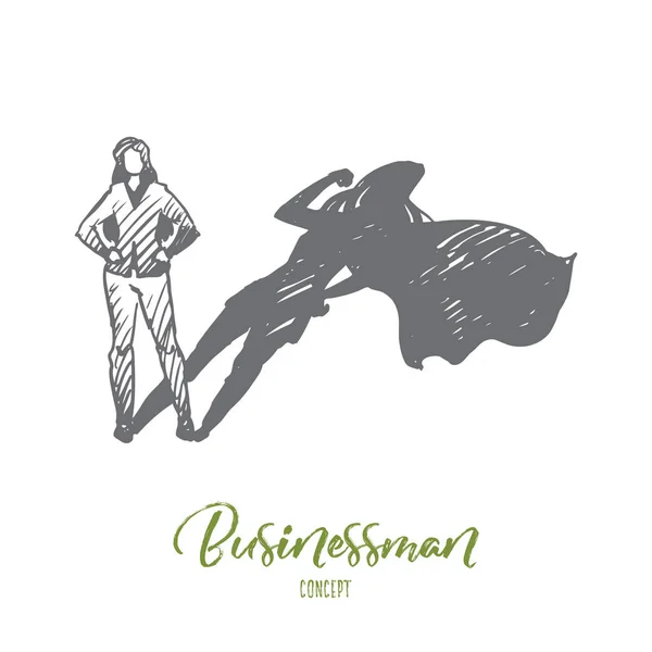 Süper kadın, benlik saygısı, işadamı, potansiyel kavramı. Elle çizilmiş izole vektör.