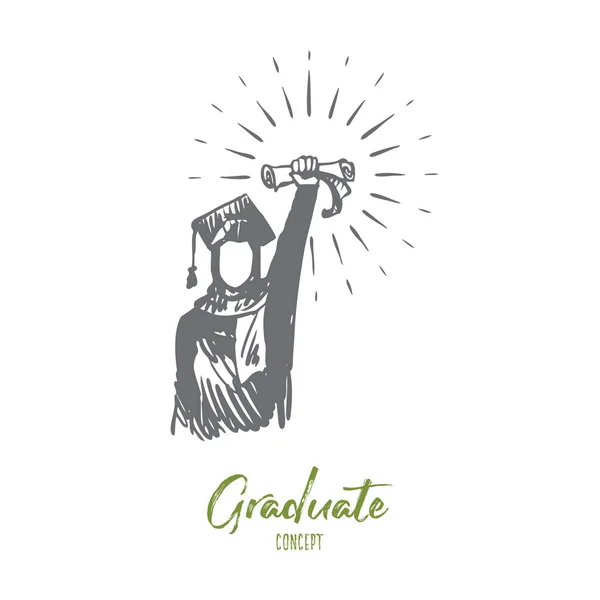 Diploma, logro, éxito, graduado, concepto islámico. Vector aislado dibujado a mano . — Vector de stock