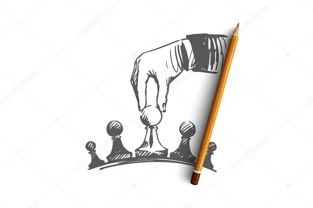 Strategy, businessman, tactics, superiority concept. Hand drawn isolated vector.