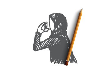 Astım, astım, sağlık, Islam, hijab kavramı. Elle çizilmiş izole vektör.