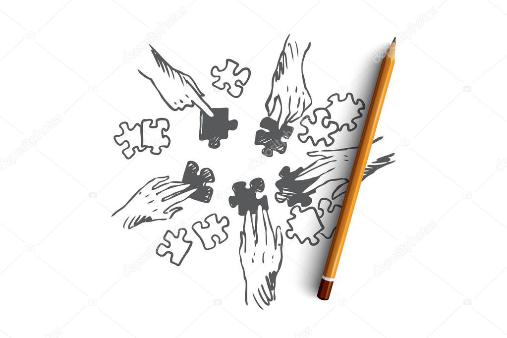 Strategy, team, teamwork, tactics concept. Hand drawn isolated vector.