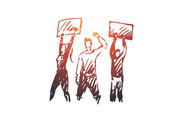Manifestación, disturbios, concepto de manifestaciones. Dibujo dibujado a mano ilustración aislada — Vector de stock