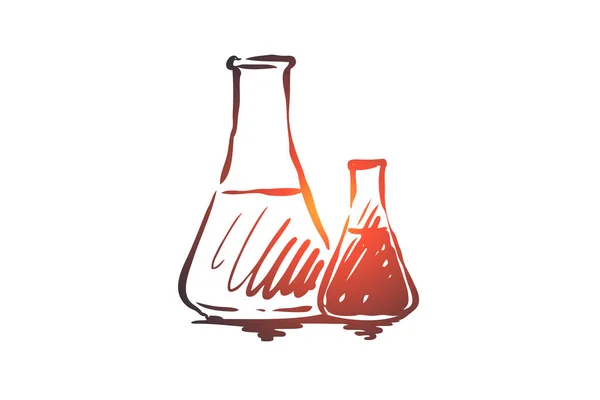 Química, frasco, ciencia, laboratorio, concepto de vidrio. Vector aislado dibujado a mano . — Vector de stock