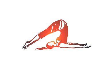 İpucu üzerinde yoga, poz, asana, denge kavramı. Elle çizilmiş izole vektör.