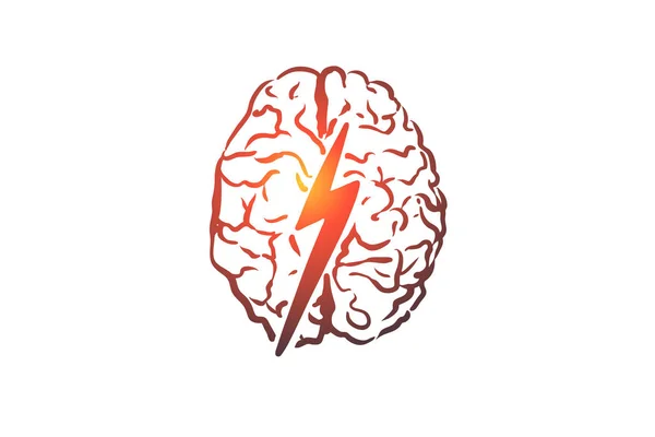 Brainstormen, creatieve, brain, mind, macht concept. Hand getekende geïsoleerde vector. — Stockvector