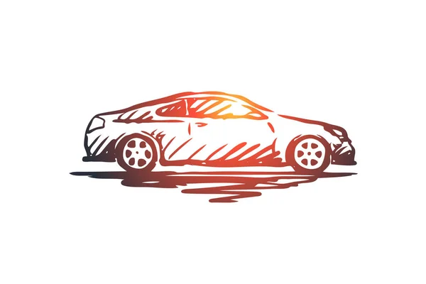 Auto, transport, voertuig, auto, speed concept. Hand getekende geïsoleerde vector. — Stockvector