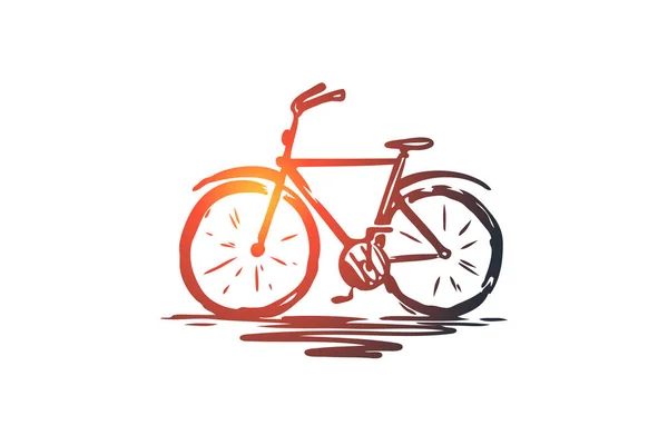 Bisiklet, döngüsü, yolculuk, tekerlek, Bisiklet kavramı. Elle çizilmiş izole vektör. — Stok Vektör