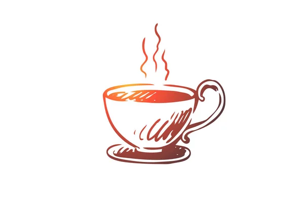 Taza, café, capuchino, concepto americano caliente. Vector aislado dibujado a mano . — Vector de stock