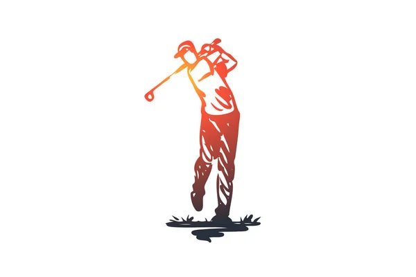 Golf, training, relax, hobby, sport concept. Hand drawn isolated vector.