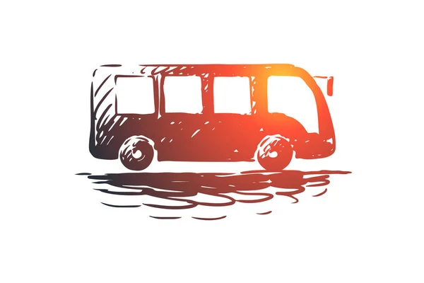 Navette, voiture, transport, véhicule, concept de bus. Vecteur isolé dessiné à la main . — Image vectorielle