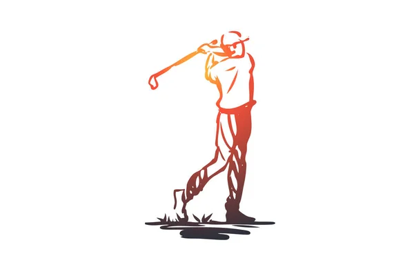 Golf, torneo, juego, deporte, concepto de golfista. Vector aislado dibujado a mano . — Archivo Imágenes Vectoriales