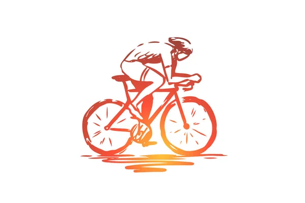 Kerékpározás, kerékpár, bicikli, sebesség, sport koncepció. Kézzel rajzolt elszigetelt vektor. — Stock Vector