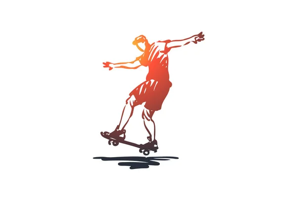 스케이트 보드, 활동, 보드, 스케이트, 스케이트 개념. 손으로 그린된 고립 된 벡터. — 스톡 벡터