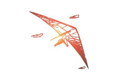 Hang glider, aşırı, gökyüzü, spor, sinek kavramı. Elle çizilmiş izole vektör.