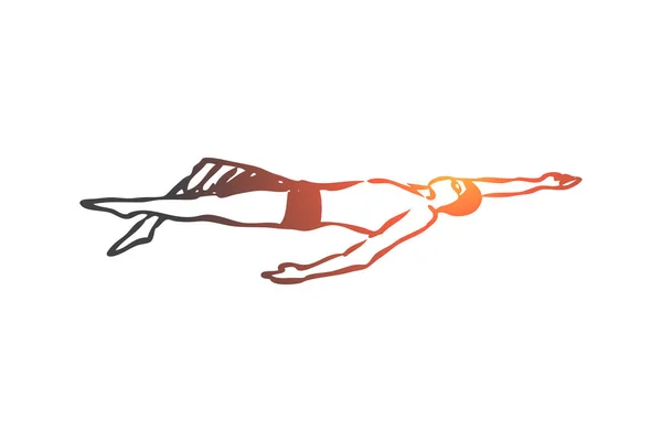 Espalda, natación, deporte, piscina, concepto de competición. Vector aislado dibujado a mano . — Archivo Imágenes Vectoriales