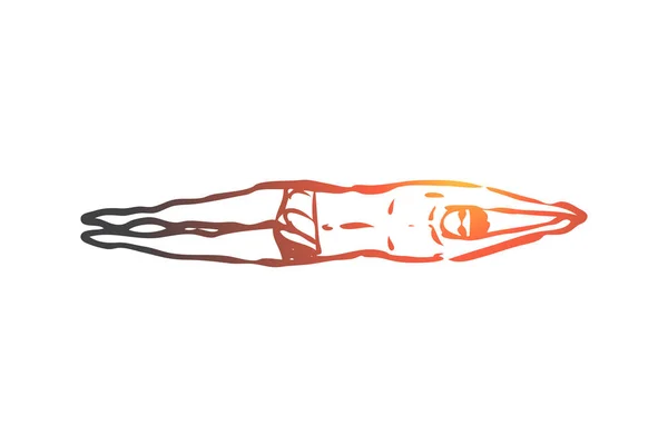 Brasse, natation, sport, piscine, concept de nageur. Vecteur isolé dessiné à la main . — Image vectorielle