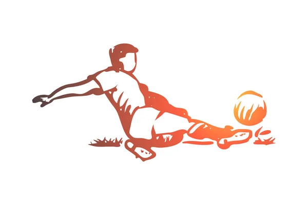 Joueur de football, football, but, concept kick. Vecteur isolé dessiné à la main . — Image vectorielle