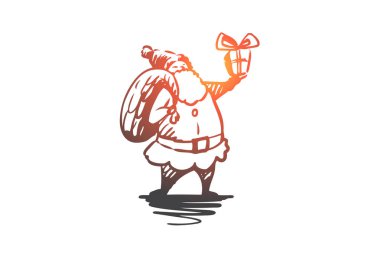 Noel Baba, Hediyelik, tatil, mevcut kavramı. Elle çizilmiş izole vektör.